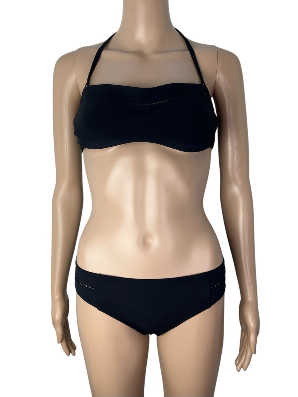 Tory Burch Black Lattice Underwire Bandeau Top and Lattice Bottom Matching Set